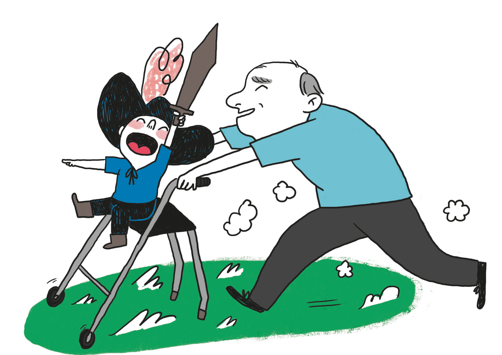 Illustration: Opa spielt mit Enkelkind