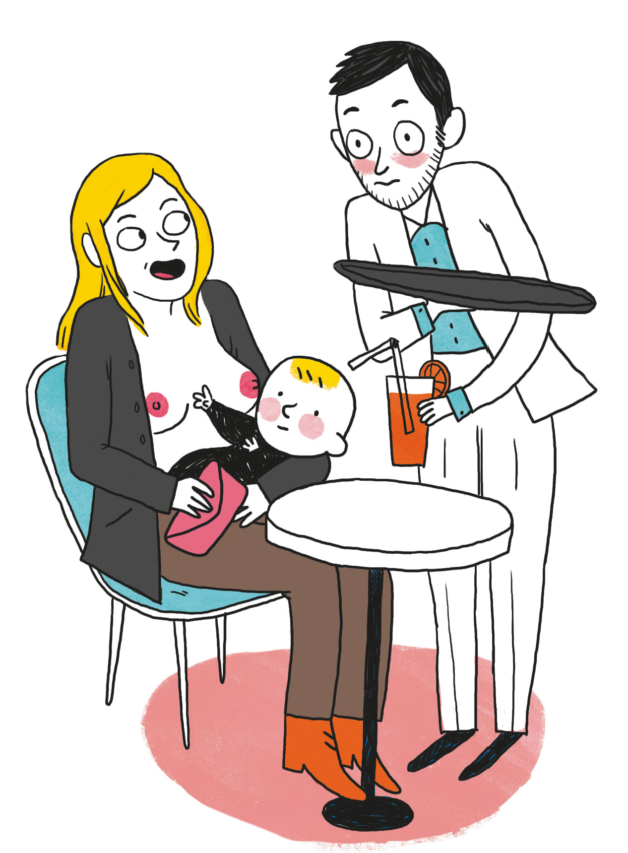 Illustration: Mutter stillt Baby in der Öffentlichkeit