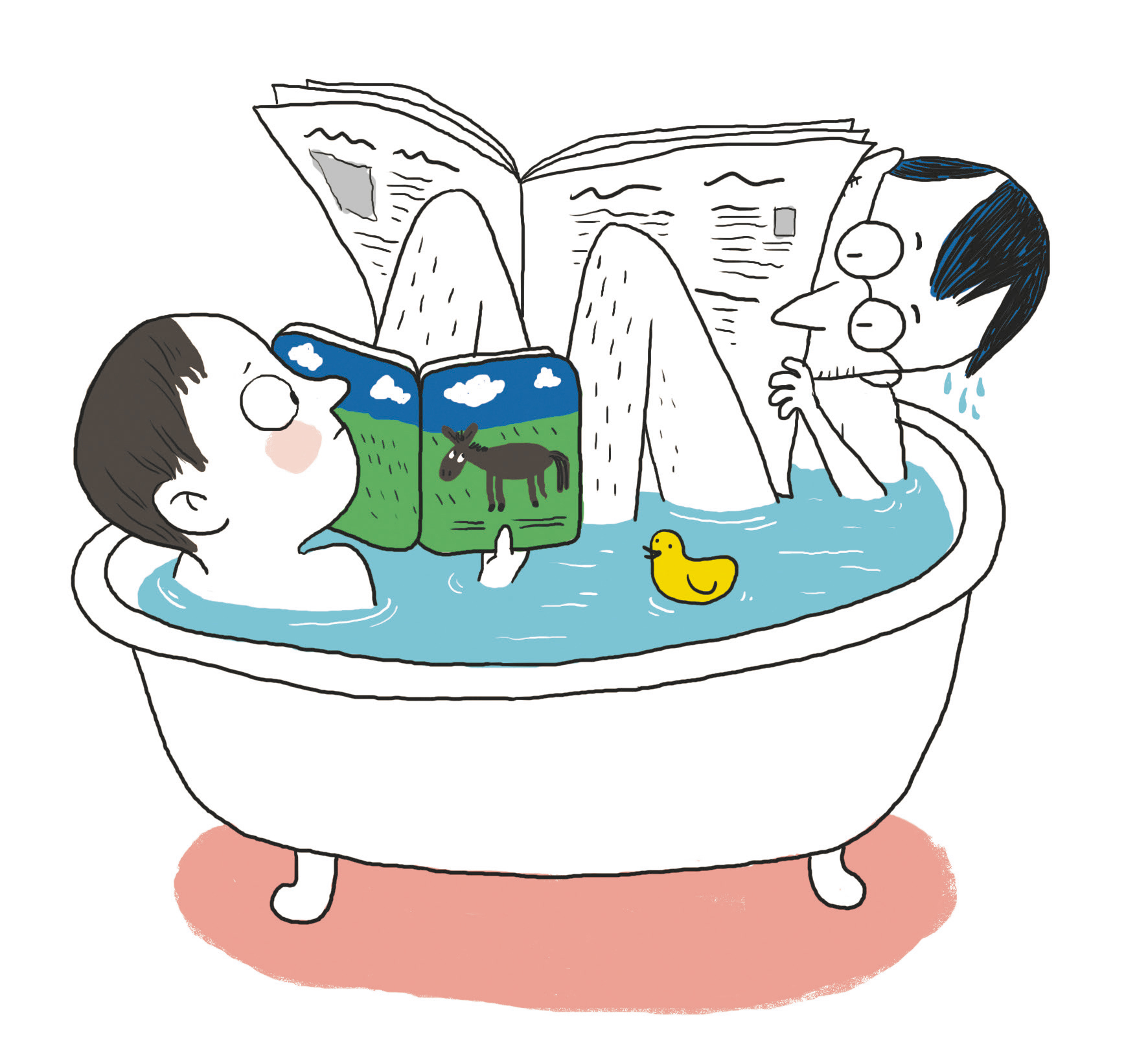 Illustration: Vater und Sohn in der Badewanne