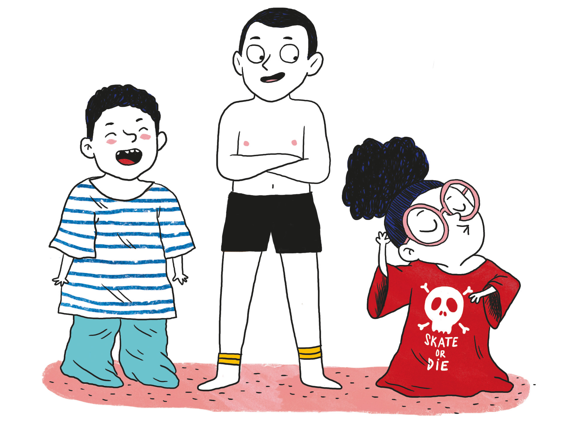 Illustration: Kinder tragen zu grosse Kleider