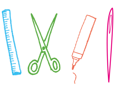 Lineal, Schäre, Filzstift, Nadel