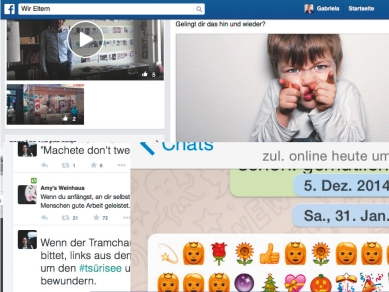 Zusammengestellte Screeenshots aus facebook und Messengern