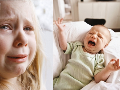 Ein weinendes Mädchen und ein schreiendes Baby