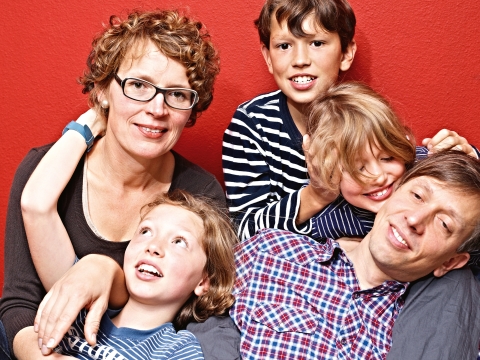 Eva Schrader, Björn Schrader, Lukas (11), Marie (9) und Johanna (7)