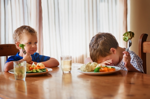 Hungerstreik Kinder mit-Broccoli-Auf-Gabel